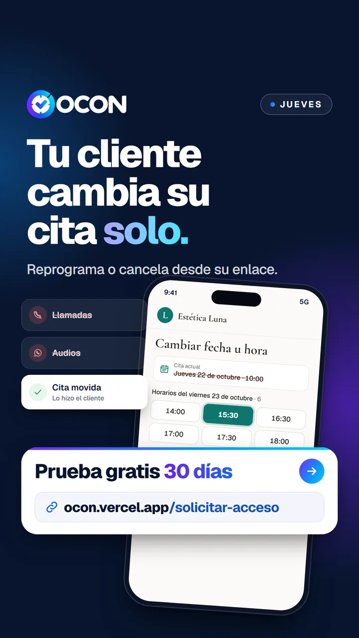OCON: el cliente cambia su cita desde su enlace
